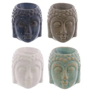 Set of 4 Buddha Head Oil Burners Glaze Ceramic