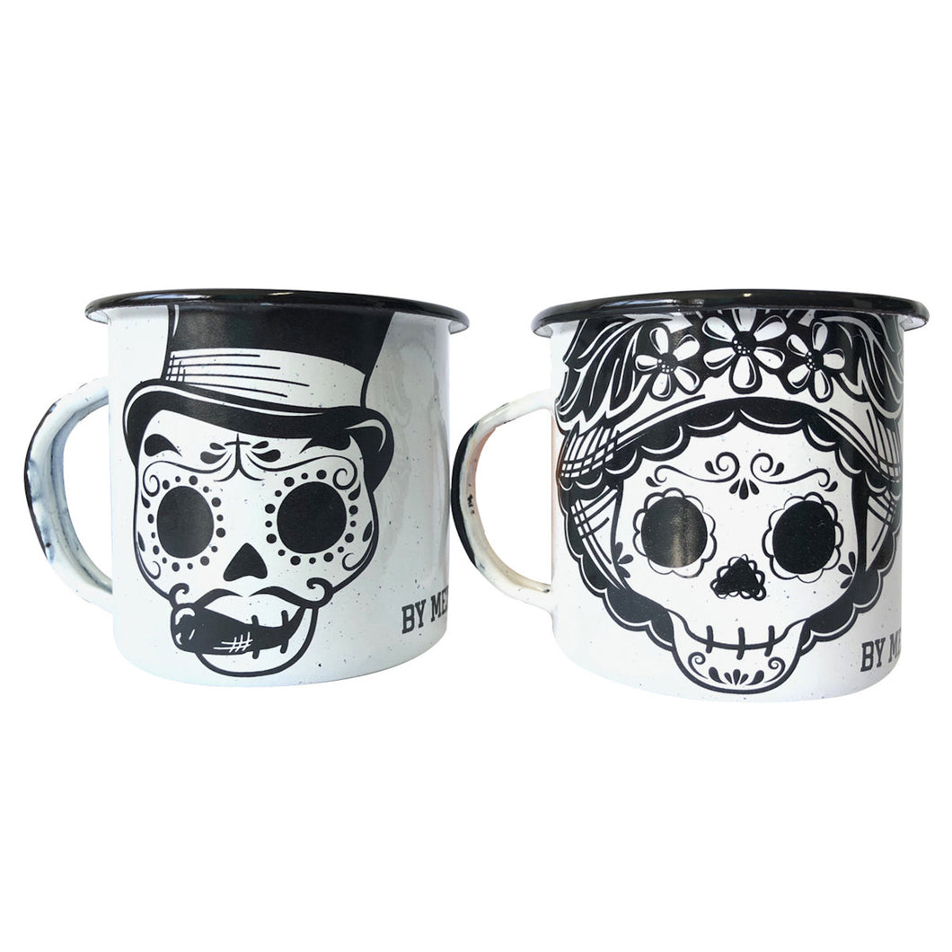 Coffee Enamel Mug Mexican Catrines Set of 2 - ByMexico