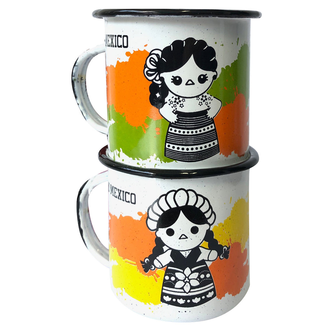 Coffee Enamel Mug Mexican Marias Set of 2 - ByMexico