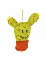 Load image into Gallery viewer, Set of 3 Fair Trade &amp; Eco Friendly Crazy Cacti Novelty Hanging Decoration Needle Felted - Christmas
