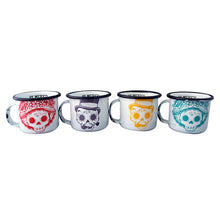 Load image into Gallery viewer, Set of 4 Small Pewter Mugs Mexican Catrines Skulls - ByMexico
