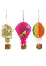 Load image into Gallery viewer, Set of 3 Fair Trade &amp; Eco Friendly Balloon Fiesta Novelty Hanging Decoration Needle Felted - Christmas
