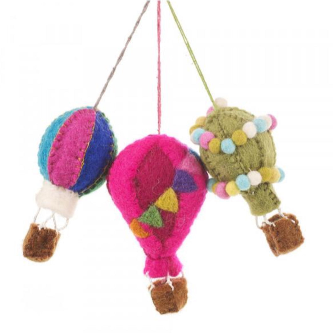 Set of 3 Fair Trade & Eco Friendly Balloon Fiesta Novelty Hanging Decoration Needle Felted - Christmas