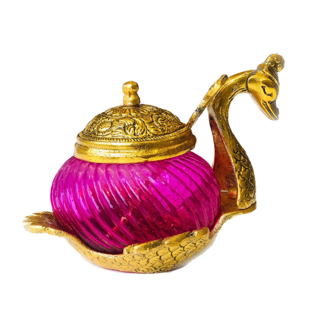 Pink and Golden Metal & Glass Duck Bowl