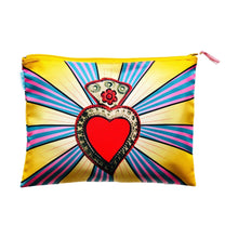 Load image into Gallery viewer, Makeup Bag Mexican Ex-Voto Heart Zip - By Wajiro Dream MexiPop Art Design
