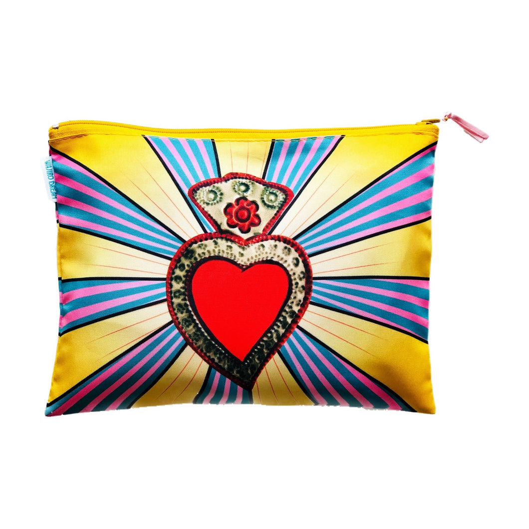 Makeup Bag Mexican Ex-Voto Heart Zip - By Wajiro Dream MexiPop Art Design
