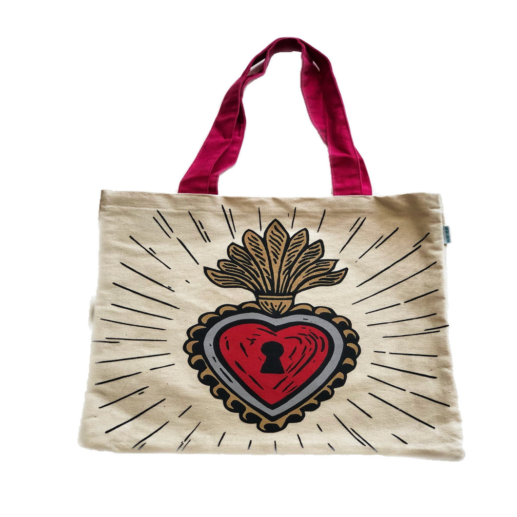 Mexican Ex-Voto Heart 100% Cotton Tote-Bag By Wajiro Dream -Mexipop Art Design