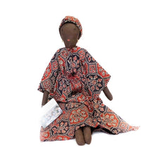 Load image into Gallery viewer, african lady with head band and earrings and colourful dress handmade and fair trade
