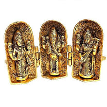 Load image into Gallery viewer, Golden Metal Lotus Shrine with Lakshmi, Ganesh and Saraswati - Homedecor
