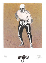 Load image into Gallery viewer, Mexican Wrestler Siligraphy Engraving - Watercolour and Spray by Wajiro Dream - 17.5x12.5 cms. - 2017 Limited Edition
