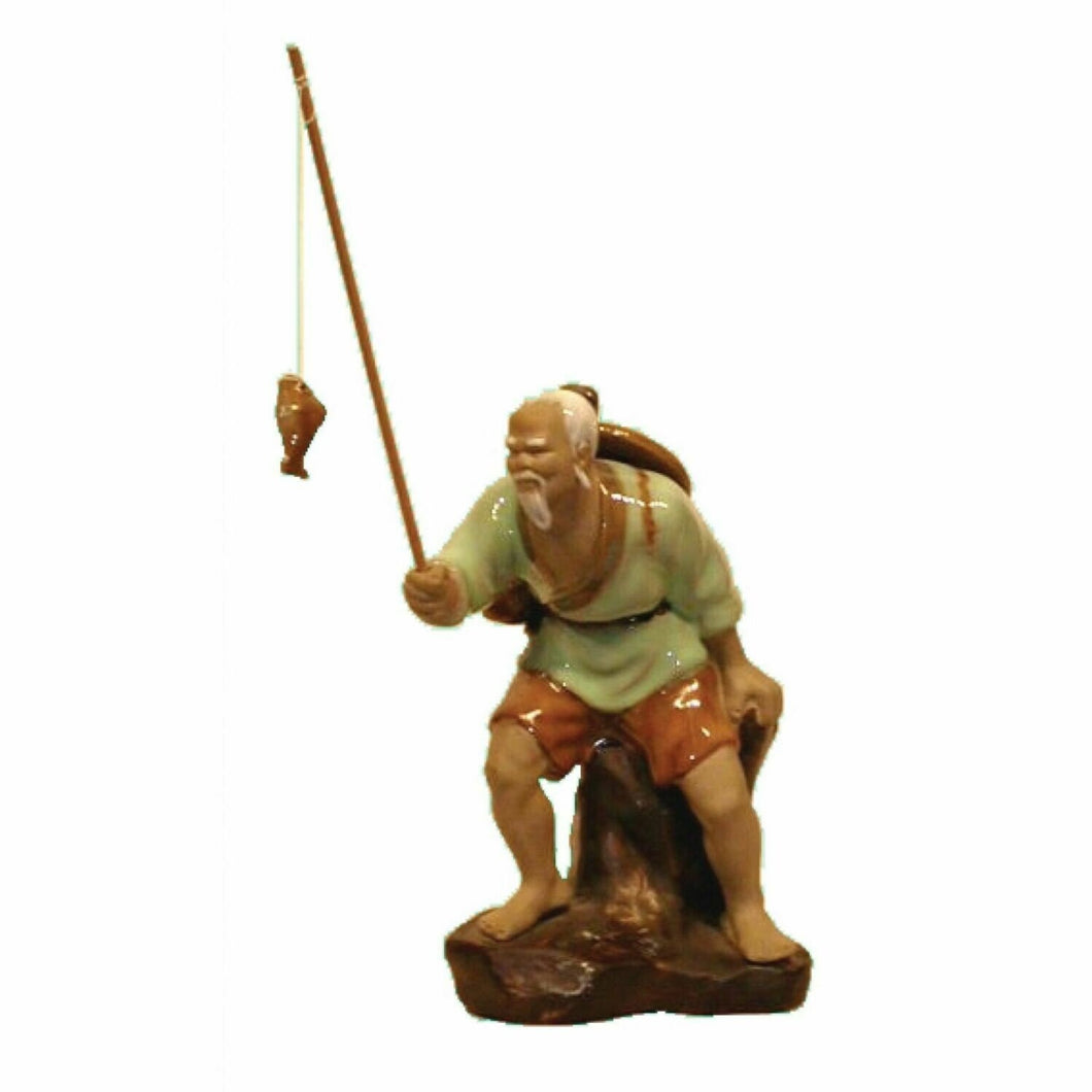 Fisherman holding out rod Shiwan Pottery 17cm