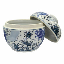 Load image into Gallery viewer, Fish and Foam Porcelain Pot reminiscent of Hokusai&#39;s Great Wave
