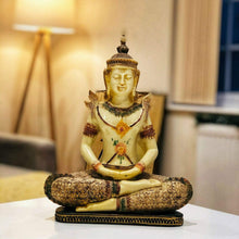 Load image into Gallery viewer, Gold Tone Buddha in Meditation. Home decor.
