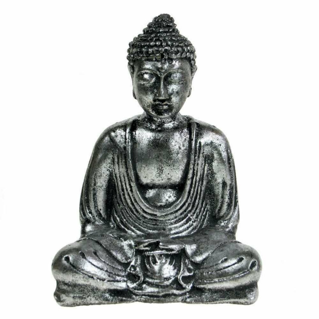 Silver Sitting Buddha in Meditation Pose - Ornament Gift 17cm