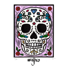 Load image into Gallery viewer, Mexican Skull with Diamond Small Engraving - Linocut and Watercolour - 17.5x12.5cm - 2017 Limited Edition 2017 - Mexican Art
