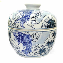 Load image into Gallery viewer, Fish and Foam Porcelain Pot reminiscent of Hokusai&#39;s Great Wave
