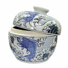 Load image into Gallery viewer, Fish and Foam Porcelain Pot reminiscent of Hokusai&#39;s Great Wave
