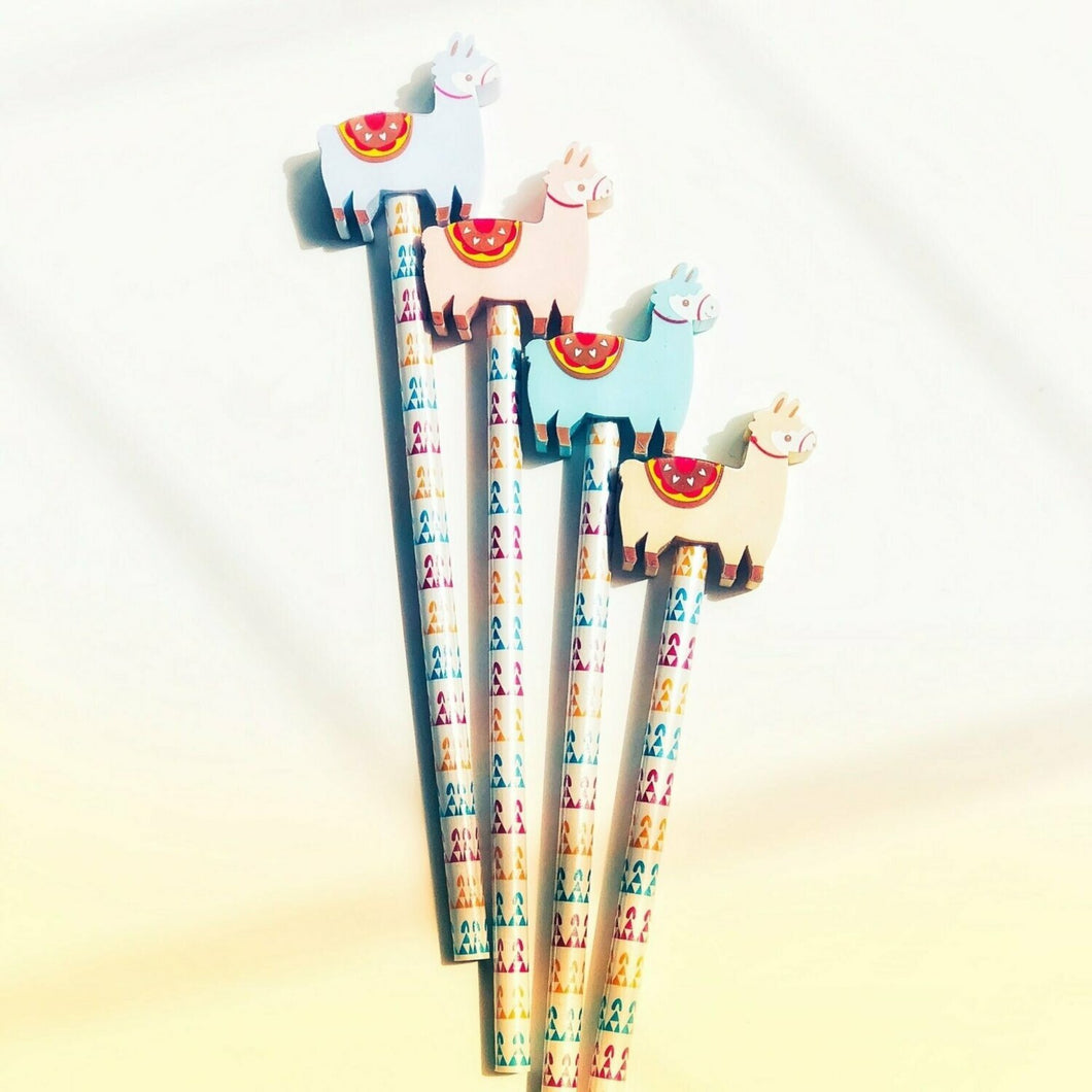 Set of 4 Oh My Llama Pencil with Eraser Topper