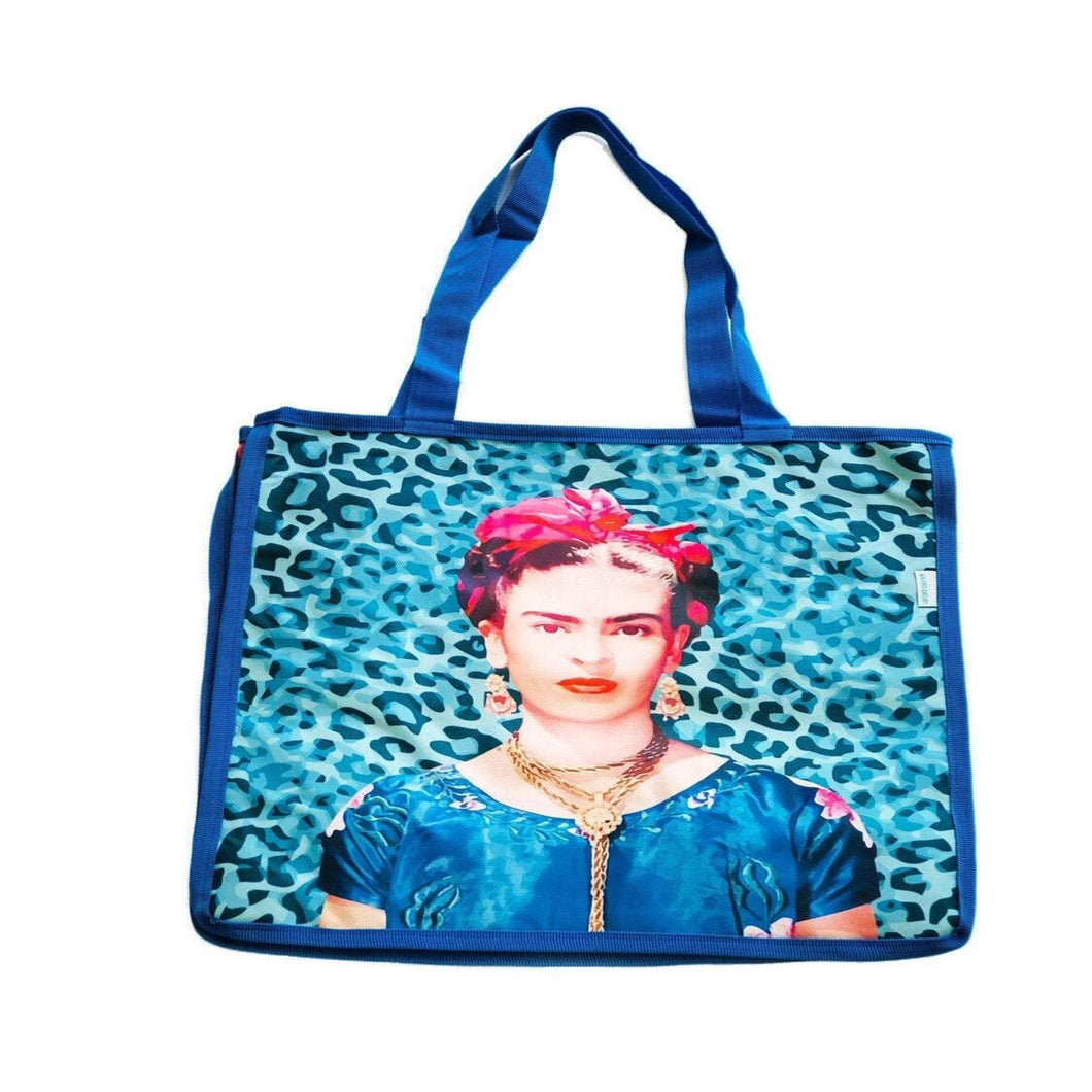 Mexican Frida Leopard Print Grocery Bag By Wajiro Dream -Mexipop Art Design