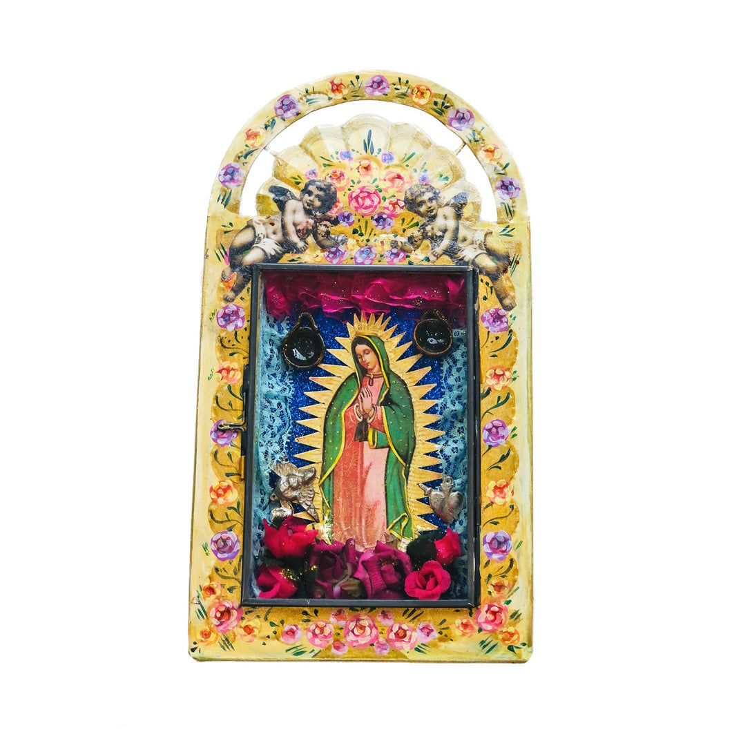 Our Lady of Guadalupe Yellow Shrine 27.5cm - Mexican Folk Art