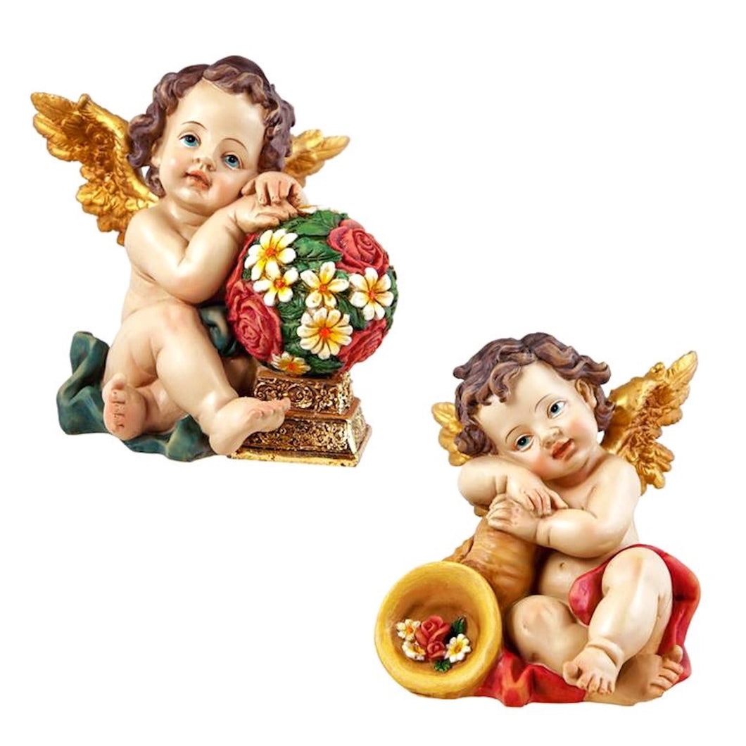 Set of 2 Angels Figurines Resin 14cm